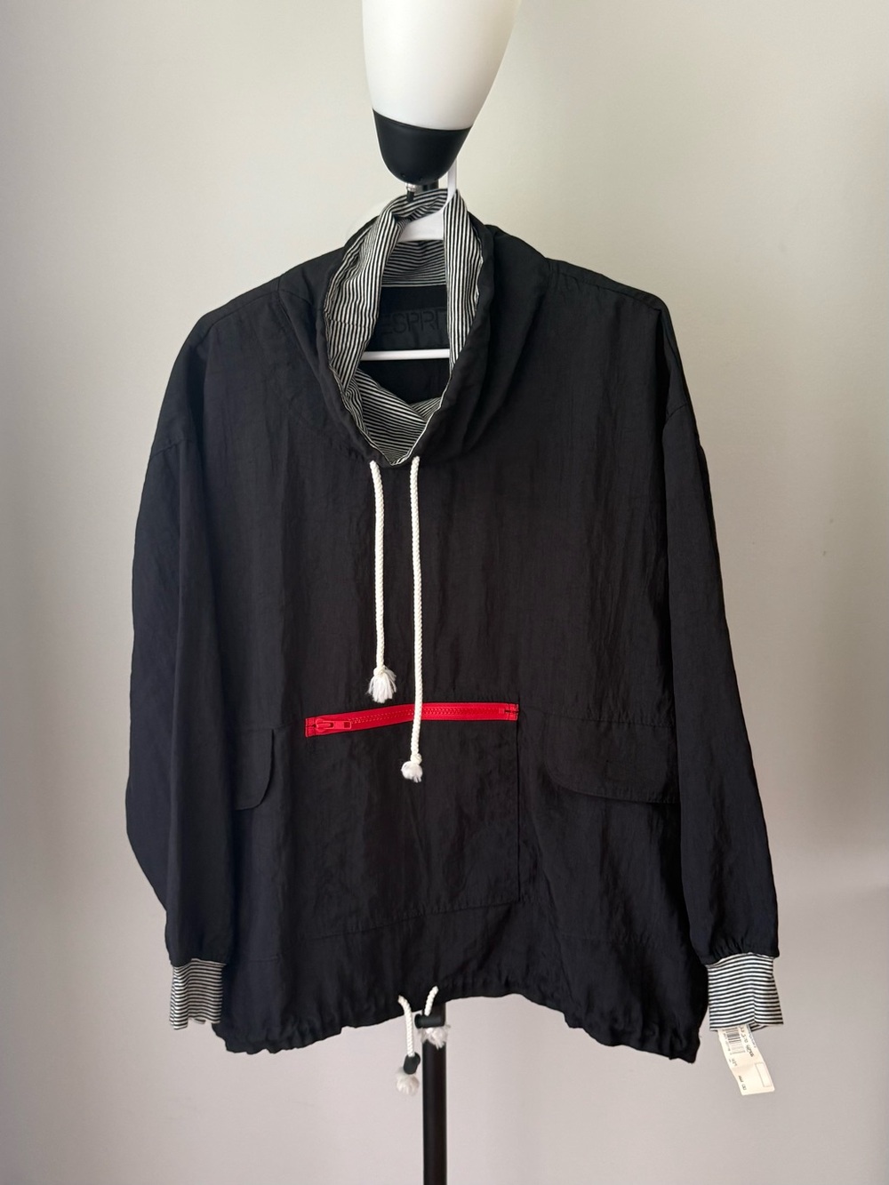 Vintage 90s Esprit Sport Nylon Pullover Anorak Jacket Black Size S